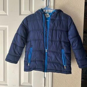 Urban Pipeline Dark Blue Puffer Jacket with Teal Accents